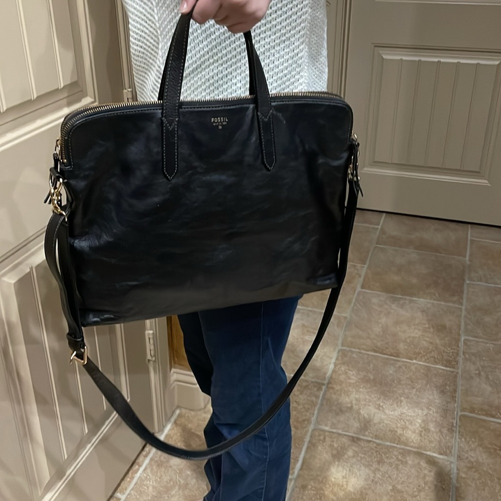 Fossil Shoulder/Laptop Bag Black Leather